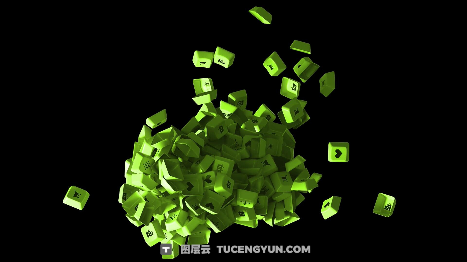 视频素材：赛博朋克风格创意潮流物料剪辑3D元素物品叠加动画（13860）