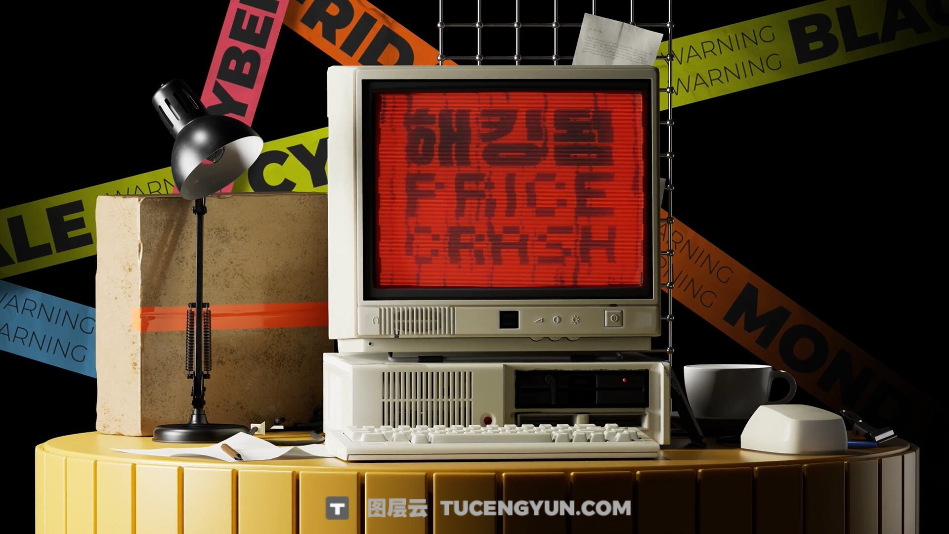 视频素材：赛博朋克风格创意潮流物料剪辑3D元素物品叠加动画（13860）