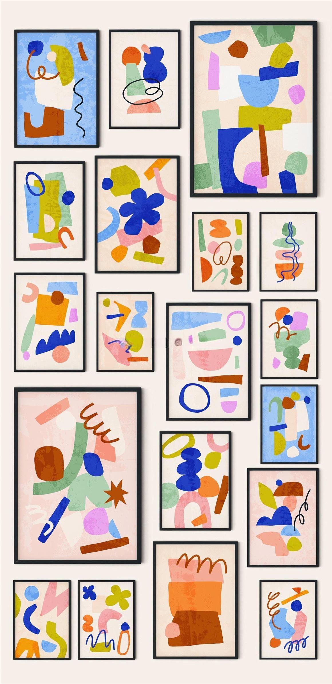 400多个大胆孟菲斯风格剪纸艺术几何抽象艺术矢量图形插图海报挂画设计免扣元素素材 Cutout Prints — Wall Art Collection（12937）