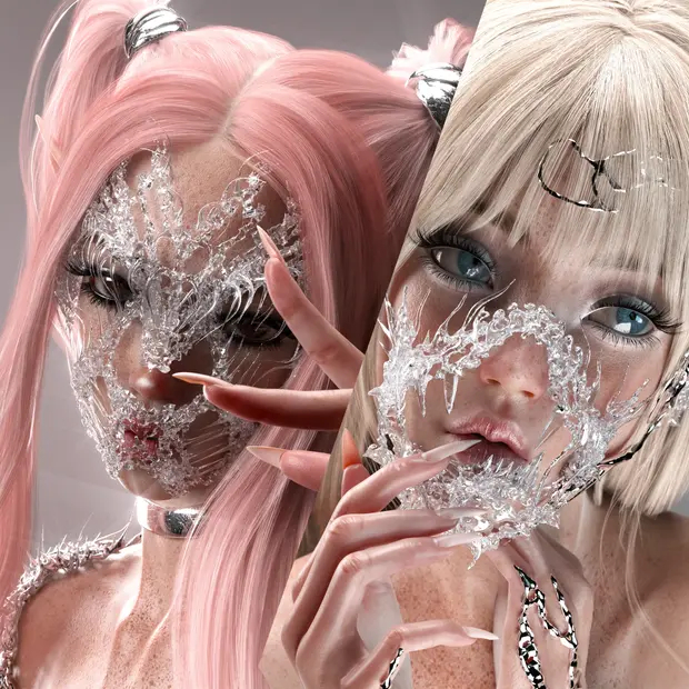 热门抽象金属酸性镀铬艺术面具形状视觉设计3D模型包 Laliett Jewerly Pack (.obj files)（13953）