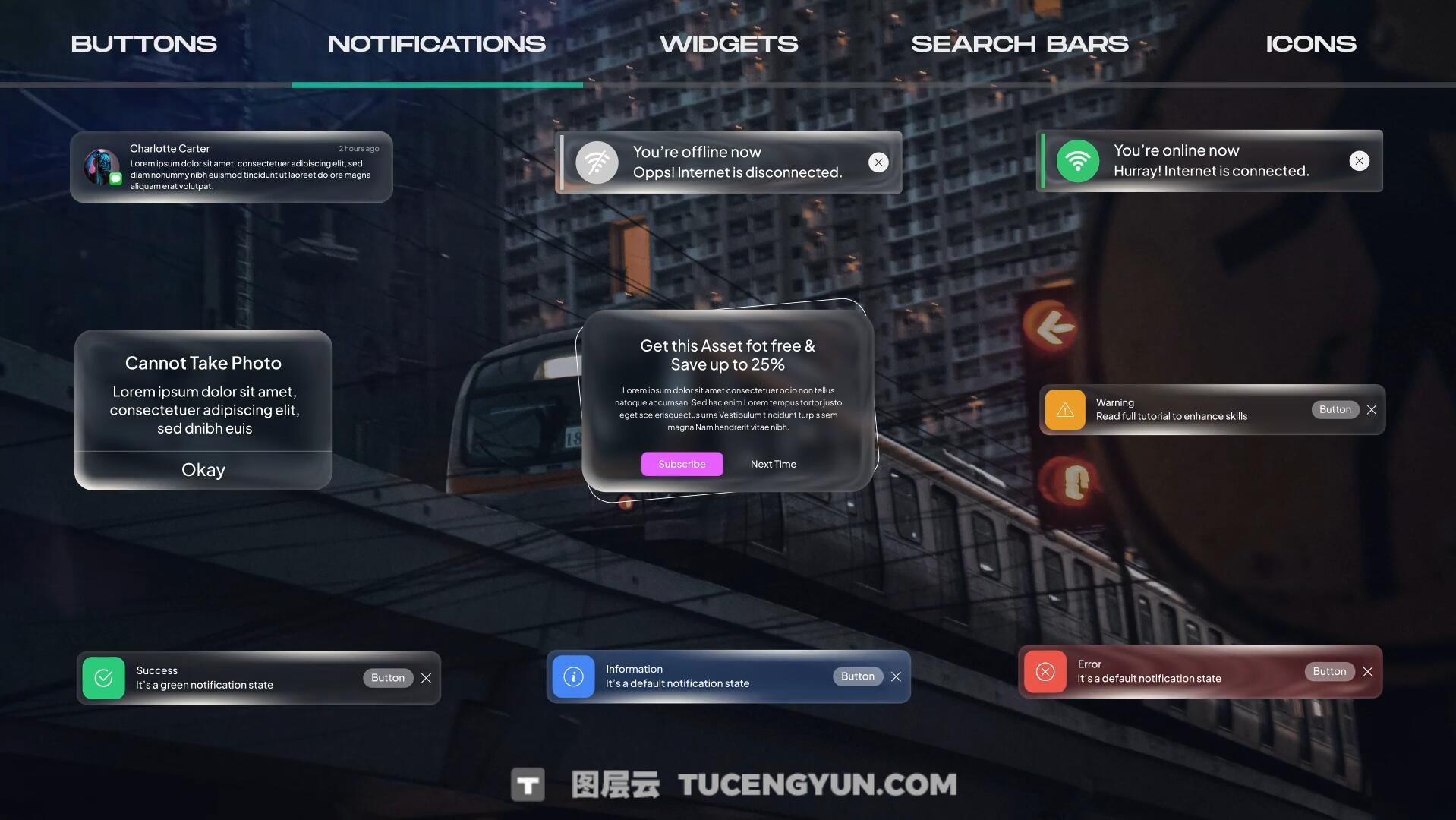 AE模板：苹果液态玻璃风格按钮、图标、通知、 部件、搜索栏UI动画模板（13859）