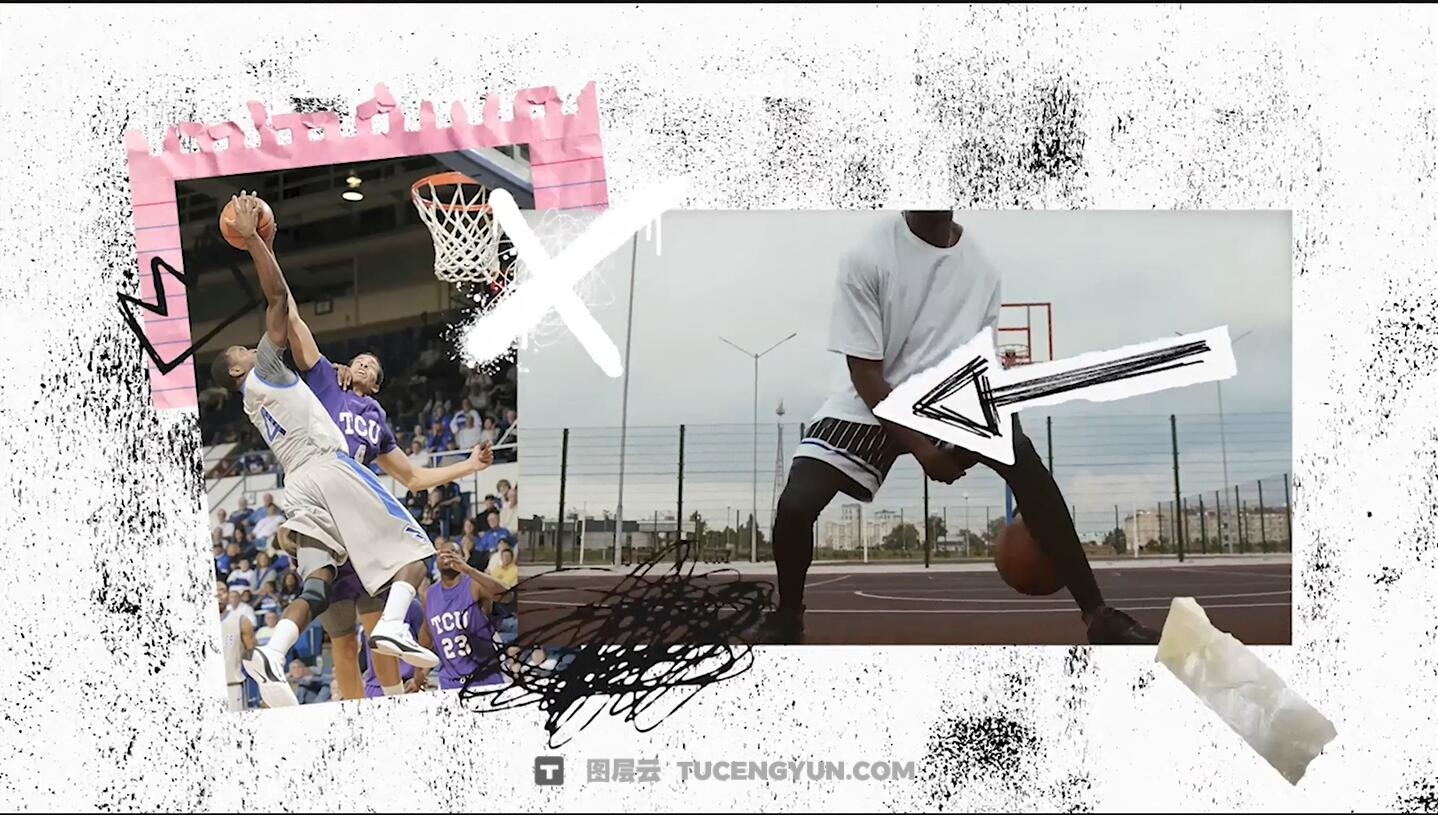 205个复古拼贴艺术垃圾摇滚涂鸦纸张、纸框、贴纸、纸张过渡、胶带碎片视频剪辑素材包（14008）