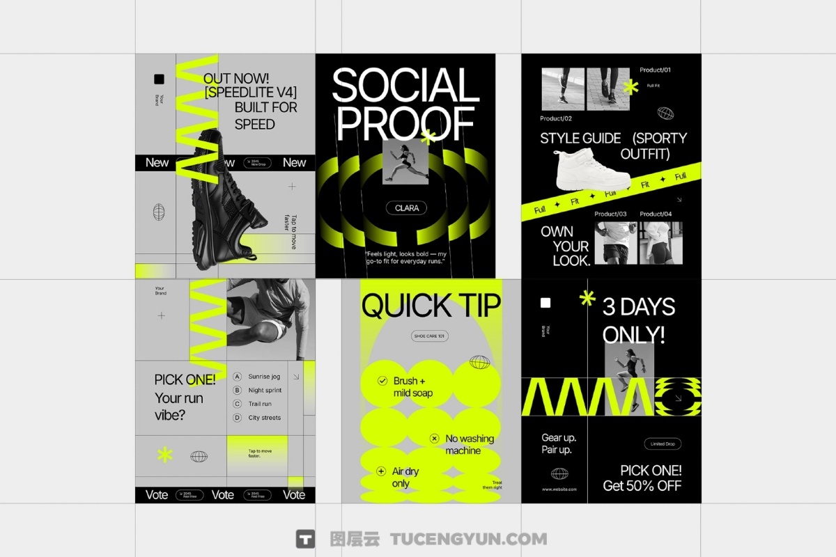 大胆野兽派几何极简主义运动时尚品牌Instagram模板包 Sportea – Sportwear Instagram Template Pack（14022）