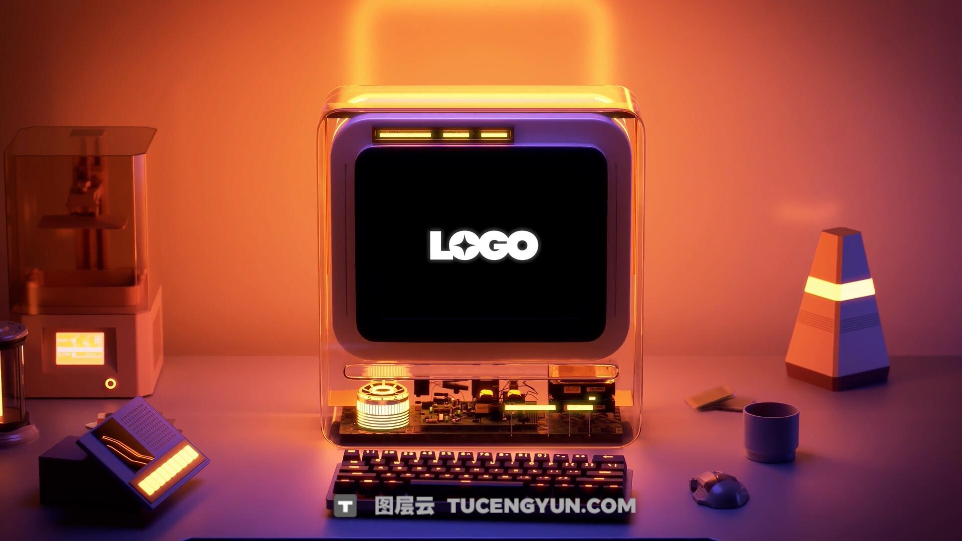 达芬奇模板：复古超现实主义未来派3D桌面动画模板（14018）