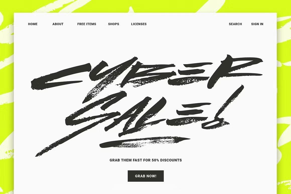 英文字体：全新涂鸦笔触聚丙烯酸手绘毛笔标记专辑封面文字设计封面海报设计字体 Lust | Handwritten Cyber Brush Font（12939）