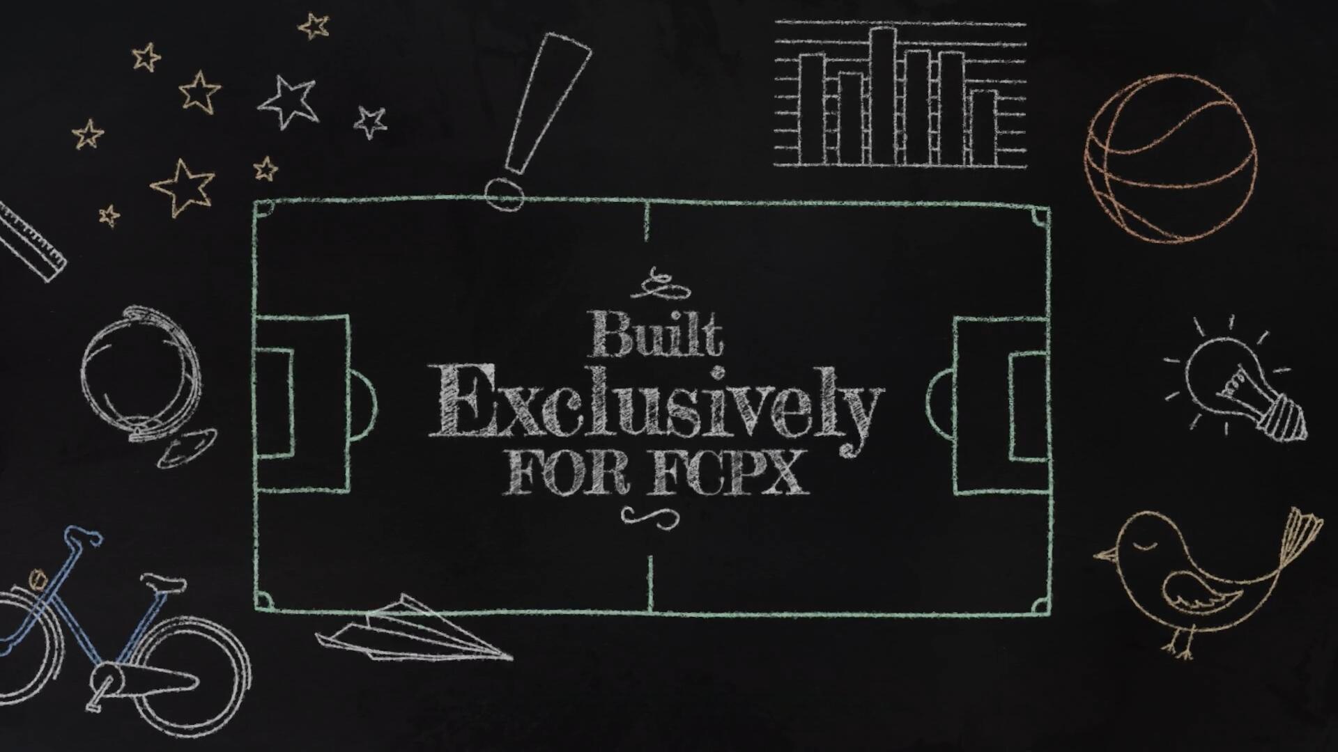 FCPX插件：170款趣味黑板粉笔手绘MG卡通箭头食物人体厨房学校元素动画预设 MotionVFX – Mchalkboard（14072）