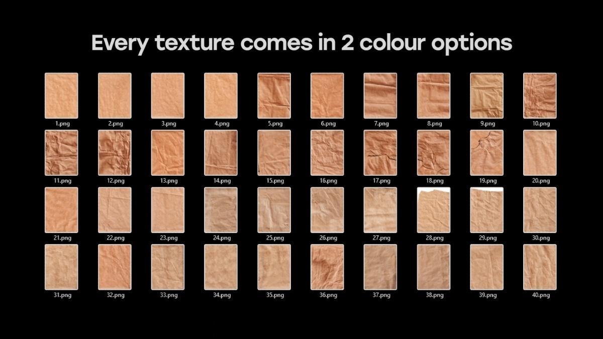 40款真实质感牛皮纸板扫描纸张肌理纹理JPG图片设计套装+PS笔刷 Kraft Paper Texture Pack（14054）