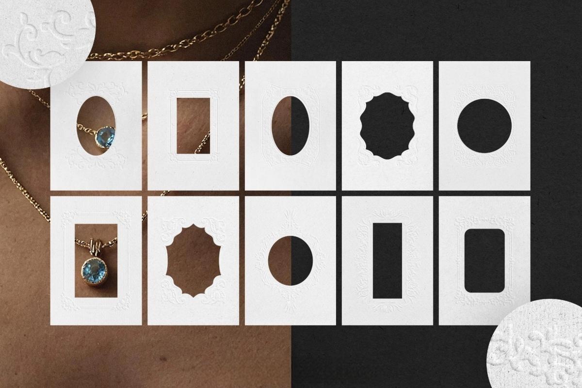 60款浪漫优雅新艺术多色卡片明信片压花浮雕纹理纸张底纹肌理PNG/JPG背景边框图片套装 Crafted Embossed Papers & Frames（14047）