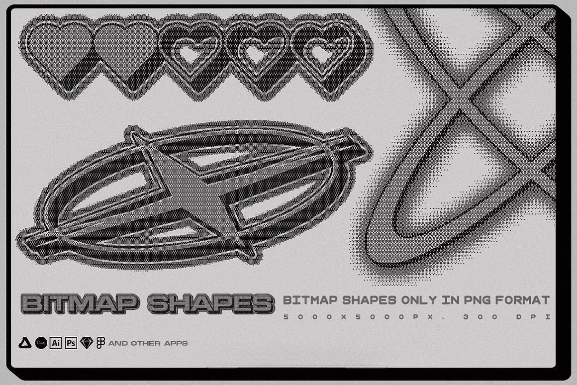 150款复古千禧Y2K美学流行文化像素位图矢量图形设计元素套装 Y2K Toolkit – Vector Shapes, Bitmap,Text Effect（14067）