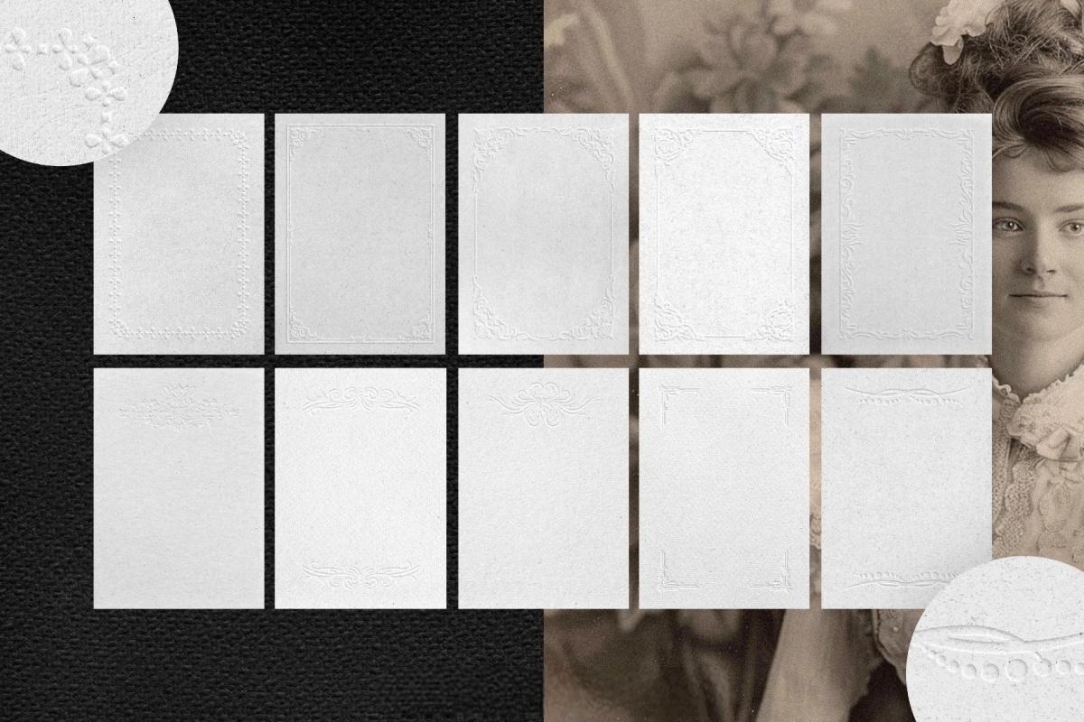 60款浪漫优雅新艺术多色卡片明信片压花浮雕纹理纸张底纹肌理PNG/JPG背景边框图片套装 Crafted Embossed Papers & Frames（14047）