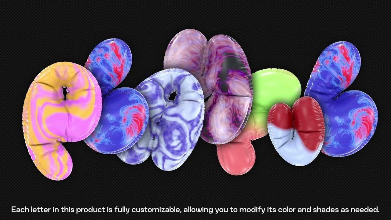 286个复古Y2K风格趣味3D充气膨胀渲染英文大写字母多材质样式装饰封面海报设计PNG素材 Playful Time – 3D Inflated Letters（13083）