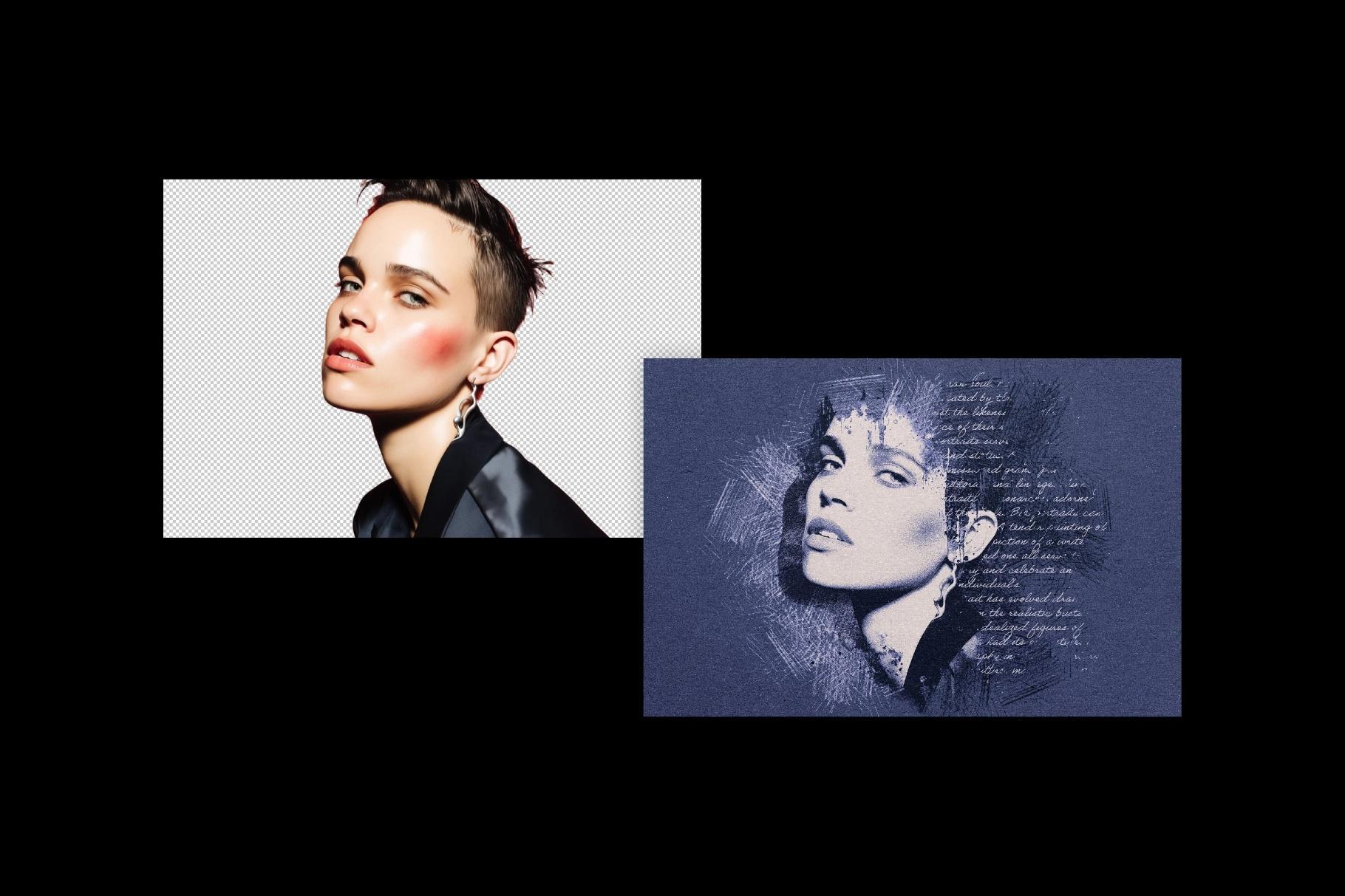 混合媒体艺术粗糙素描墨迹飞溅手写文字书籍封面海报PSD特效样机 Mixed Art Photo Effect（14045）