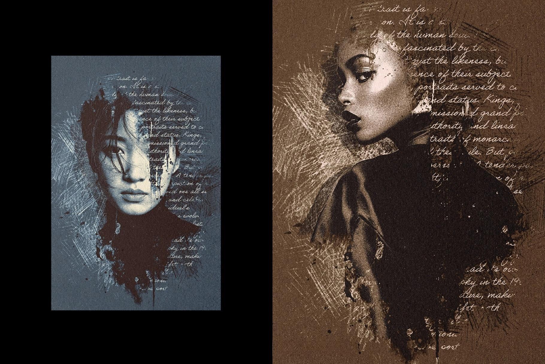 混合媒体艺术粗糙素描墨迹飞溅手写文字书籍封面海报PSD特效样机 Mixed Art Photo Effect（14045）