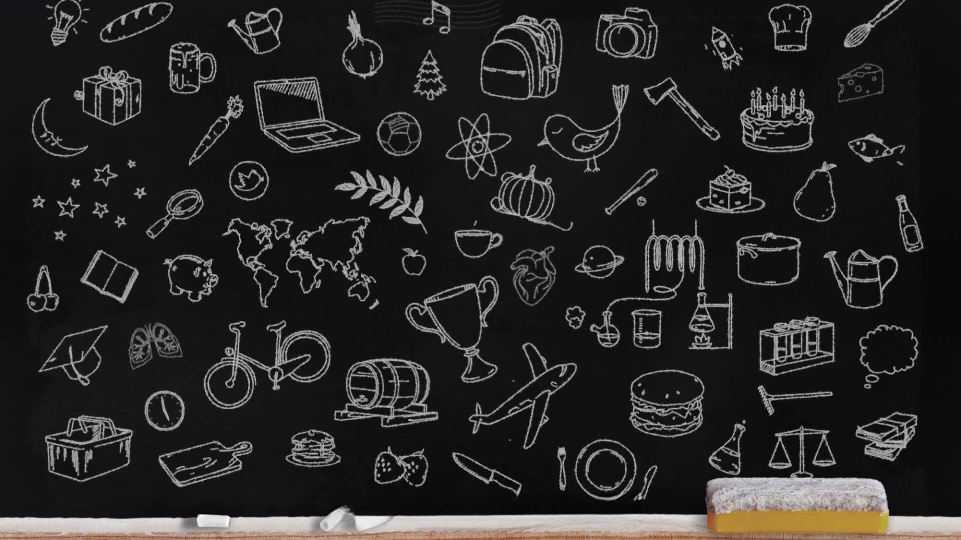 FCPX插件：170款趣味黑板粉笔手绘MG卡通箭头食物人体厨房学校元素动画预设 MotionVFX – Mchalkboard（14072）