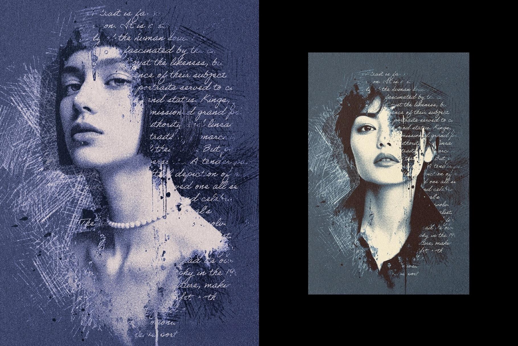 混合媒体艺术粗糙素描墨迹飞溅手写文字书籍封面海报PSD特效样机 Mixed Art Photo Effect（14045）