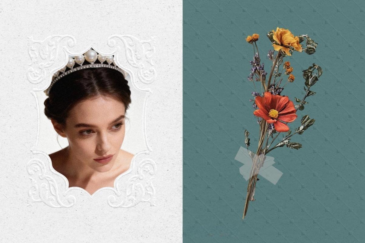 60款浪漫优雅新艺术多色卡片明信片压花浮雕纹理纸张底纹肌理PNG/JPG背景边框图片套装 Crafted Embossed Papers & Frames（14047）