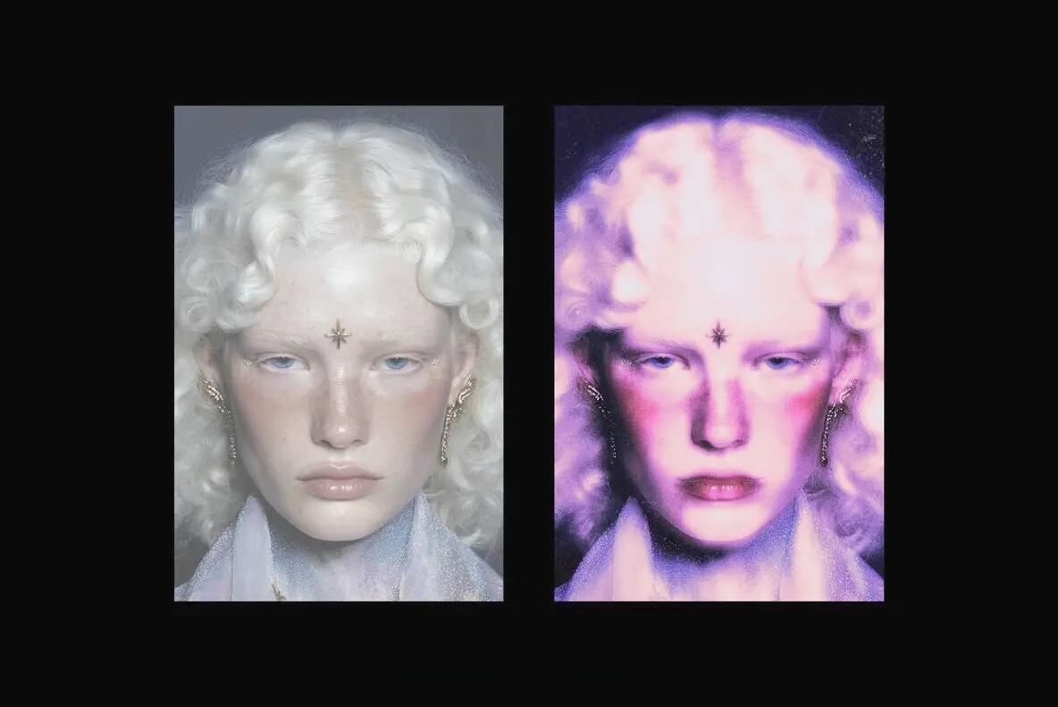 复古Y2K紫色发光颗粒光晕噪点胶片艺术特效PSD效果样机 Purple Grain Glow Effect（14188）