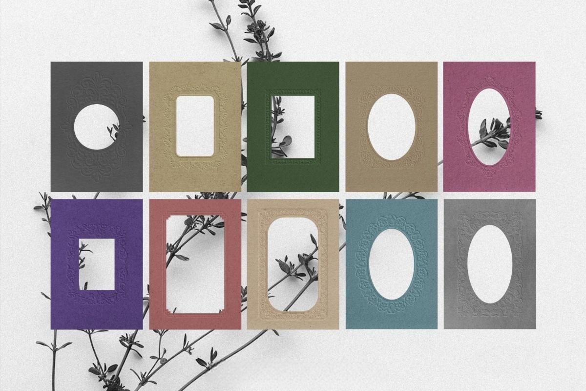 60款浪漫优雅新艺术多色卡片明信片压花浮雕纹理纸张底纹肌理PNG/JPG背景边框图片套装 Crafted Embossed Papers & Frames（14047）