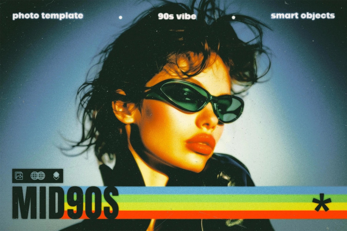 90年代复古电影胶片颗粒光晕朦胧梦幻氛围感图片叠加滤镜PSD特效样机 Mid 90’s Vibe Photo Effect（14046）