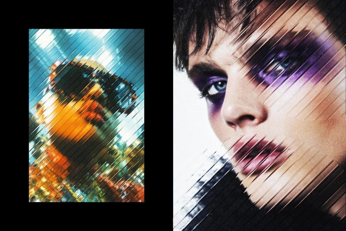 大胆现代抽象艺术透明条形玻璃折射波纹海报封面设计排版PSD特效样机 Diagonal Glass Photo Effect（14089）