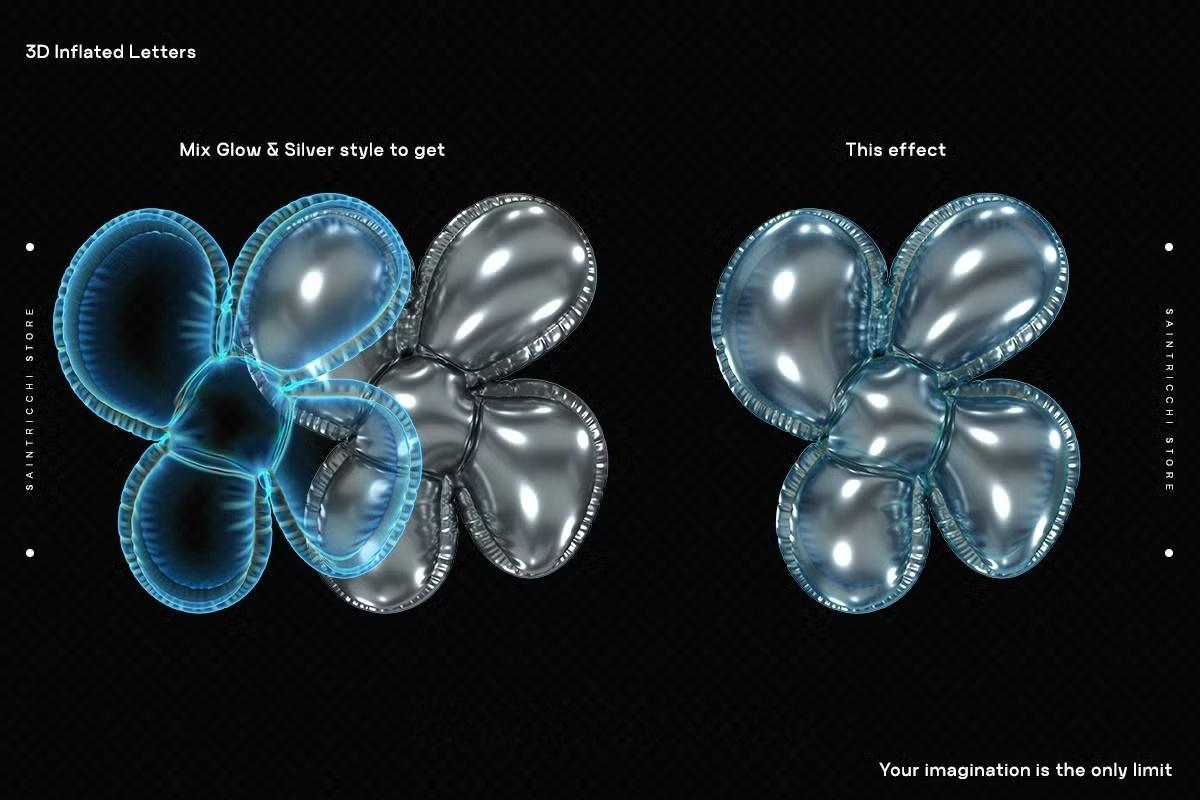 286个复古Y2K风格趣味3D充气膨胀渲染英文大写字母多材质样式装饰封面海报设计PNG素材 Playful Time – 3D Inflated Letters（13083）