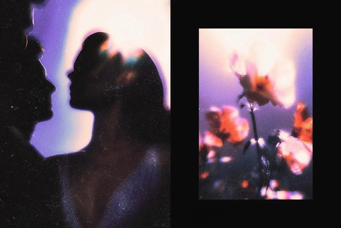 复古Y2K紫色发光颗粒光晕噪点胶片艺术特效PSD效果样机 Purple Grain Glow Effect（14188）