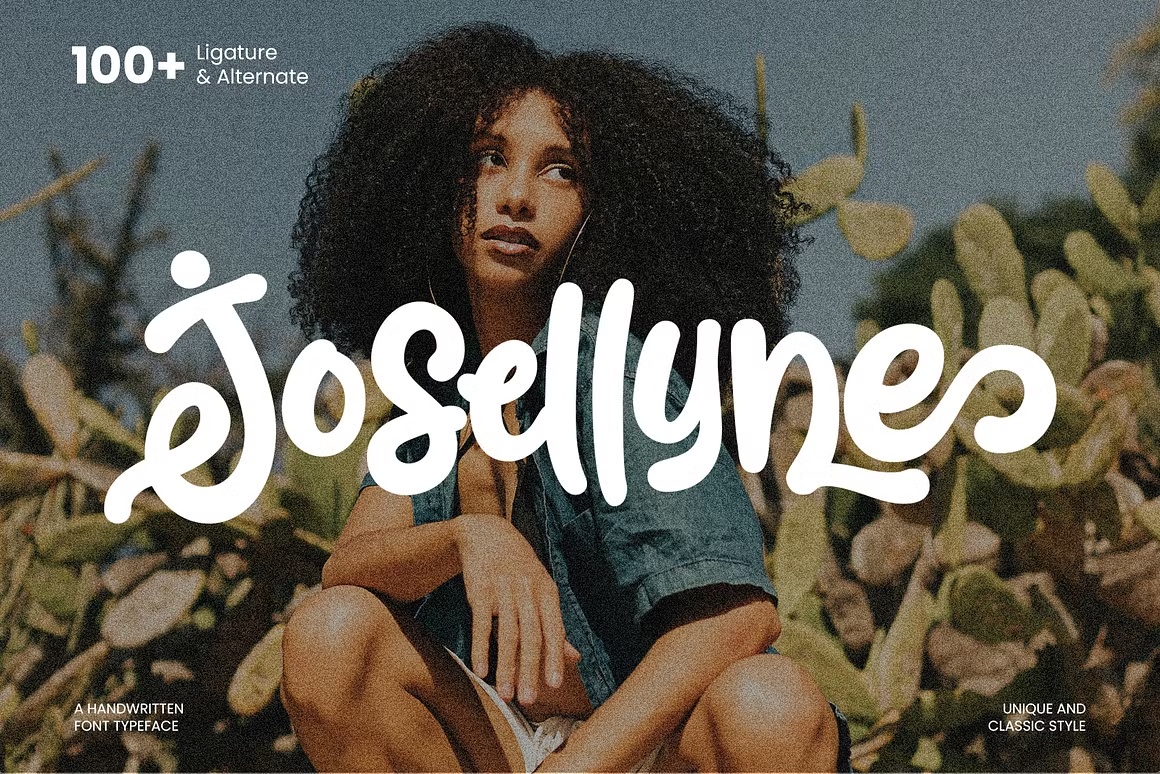 英文字体：大胆流畅曲线手写笔触感俏皮连笔海报封面包装设计字体 Josellyne – Handwritten Display Font（14189）