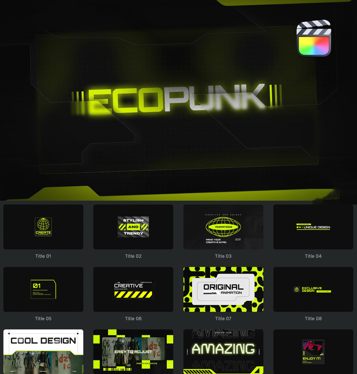 FCPX插件：50个赛博朋克未来游戏博主电竞频道栏目包装文字排版背景叠加转场效果（14048）