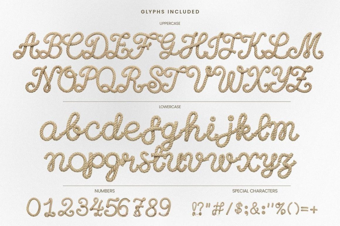 英文字体：户外冒险主义航海海滩帆船旅行手工绳索主题咖啡酒吧餐厅海报封面设计字体 Rope Script — Nautical Rope Display Font（14082）