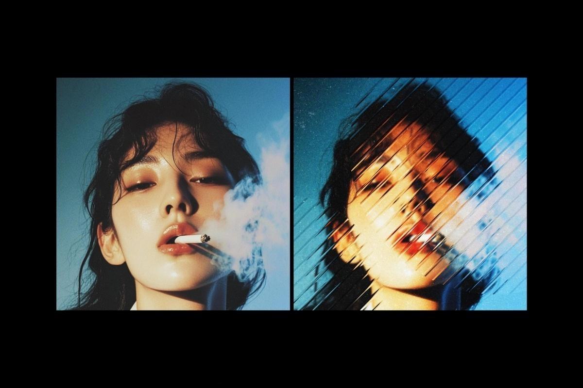 大胆现代抽象艺术透明条形玻璃折射波纹海报封面设计排版PSD特效样机 Diagonal Glass Photo Effect（14089）