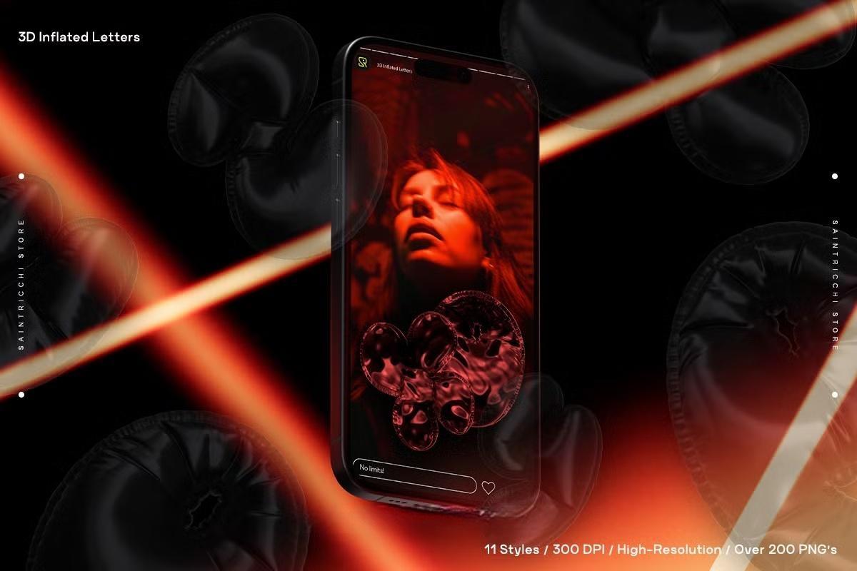 286个复古Y2K风格趣味3D充气膨胀渲染英文大写字母多材质样式装饰封面海报设计PNG素材 Playful Time – 3D Inflated Letters（13083）