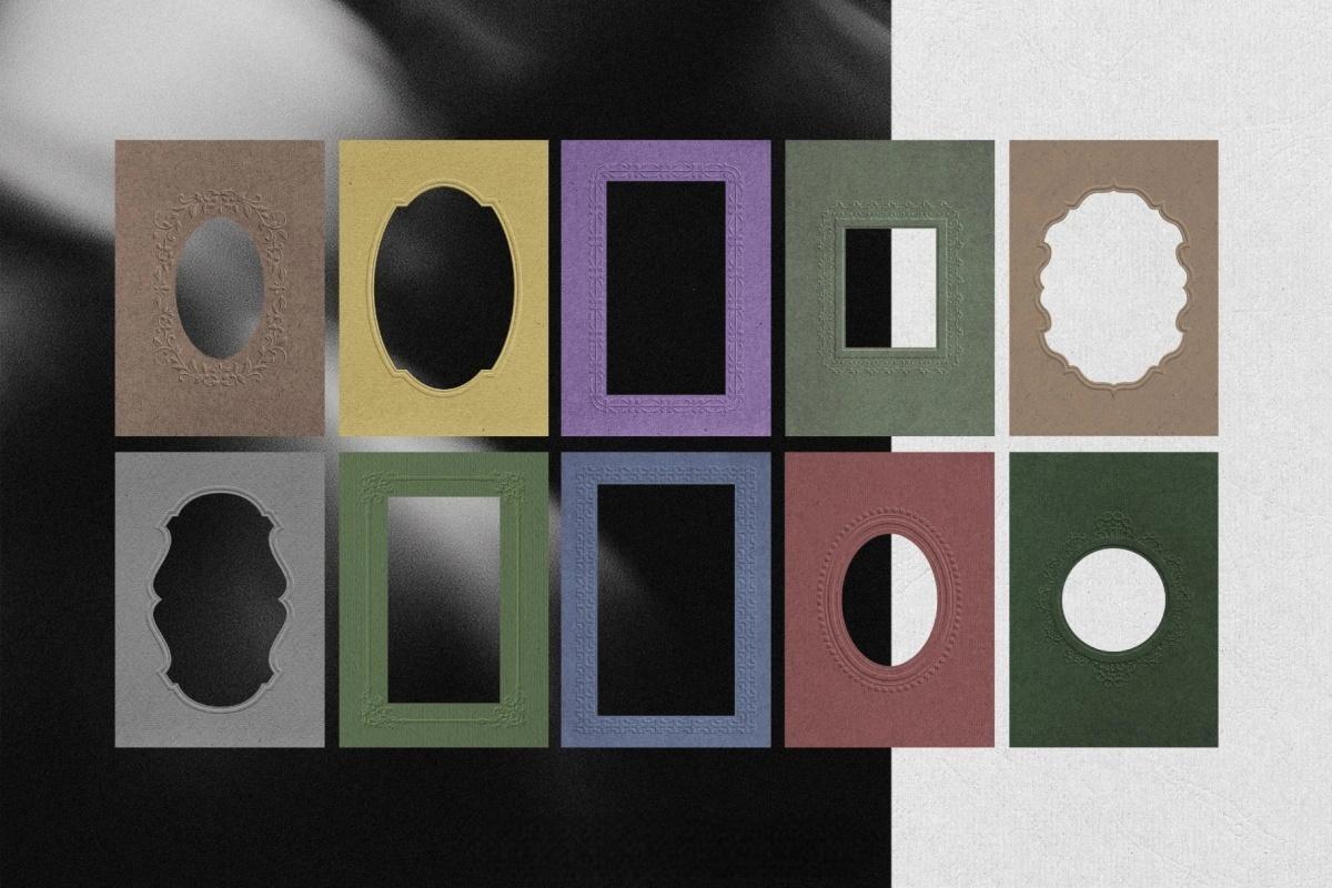 60款浪漫优雅新艺术多色卡片明信片压花浮雕纹理纸张底纹肌理PNG/JPG背景边框图片套装 Crafted Embossed Papers & Frames（14047）