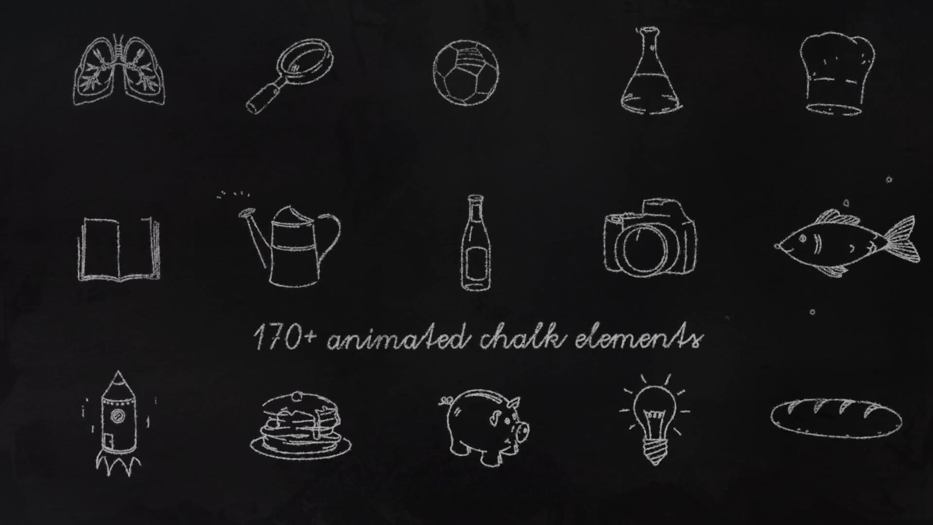 FCPX插件：170款趣味黑板粉笔手绘MG卡通箭头食物人体厨房学校元素动画预设 MotionVFX – Mchalkboard（14072）